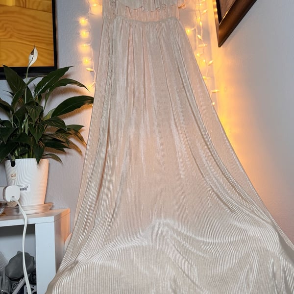 Bella Ella Boutique Slow Dancing Ribbed Off Shoulder Maxi Dress in Champagne