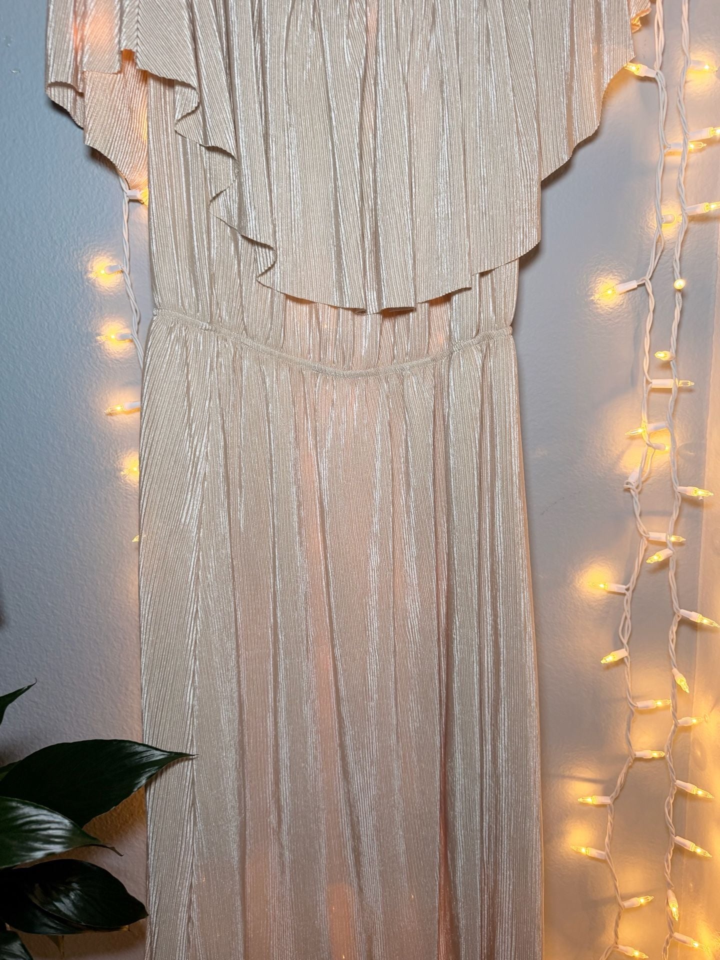 Bella Ella Boutique Slow Dancing Ribbed Off Shoulder Maxi Dress in Champagne 3