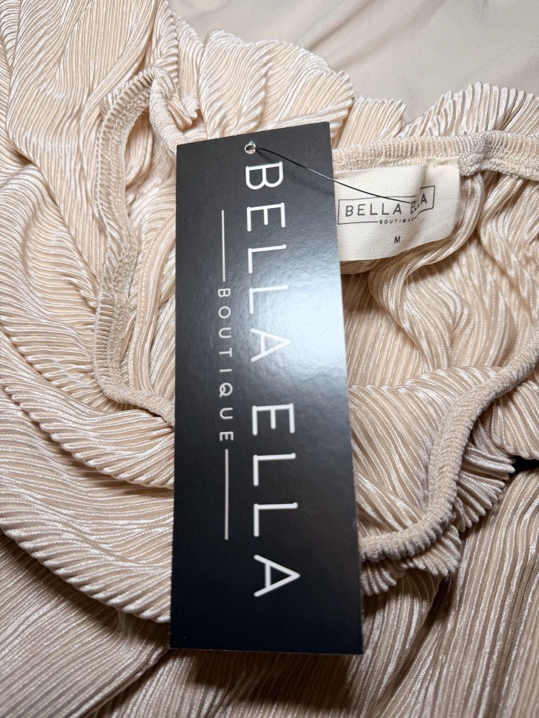 Bella Ella Boutique Slow Dancing Ribbed Off Shoulder Maxi Dress in Champagne 10