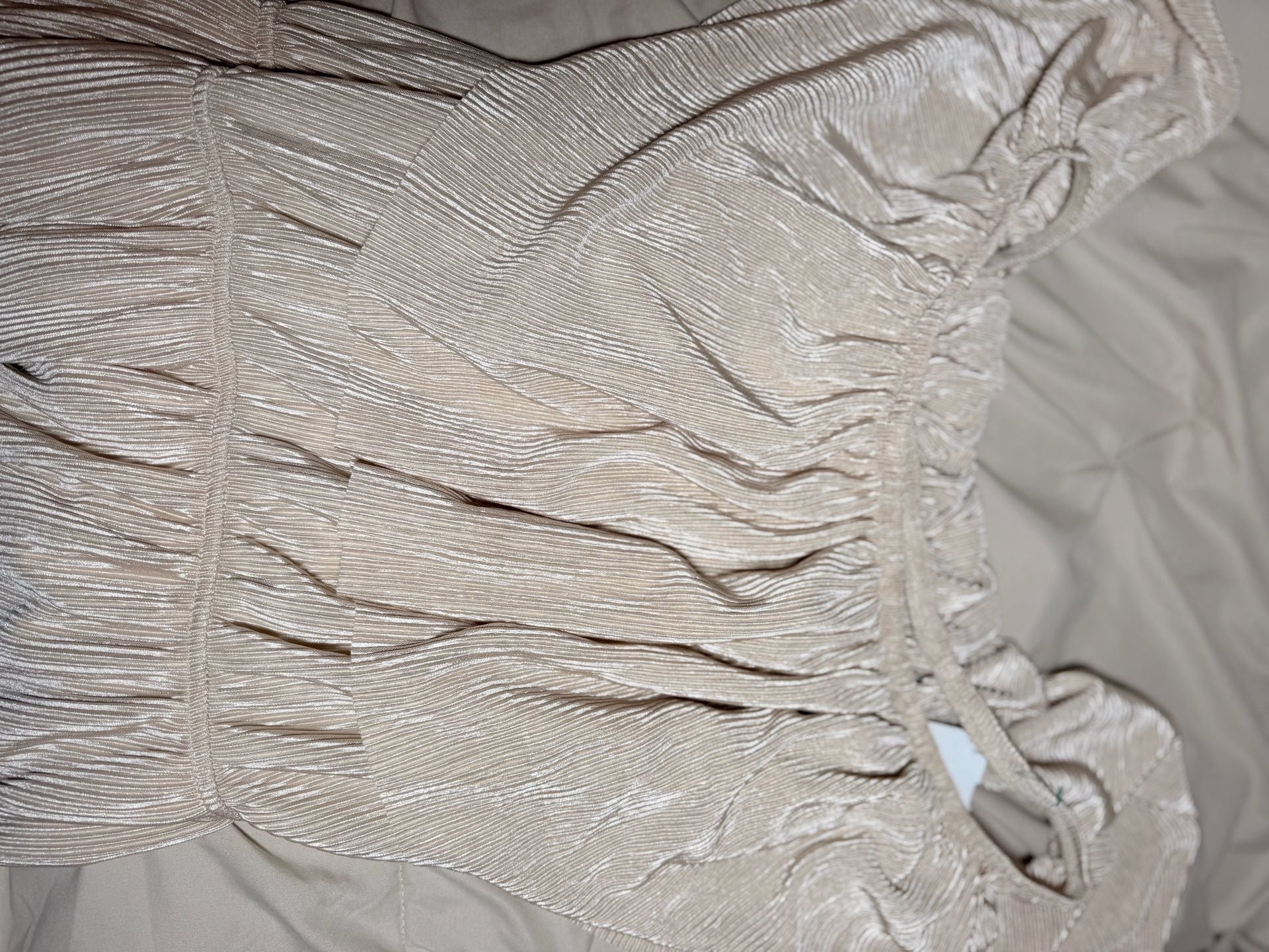 Bella Ella Boutique Slow Dancing Ribbed Off Shoulder Maxi Dress in Champagne 12