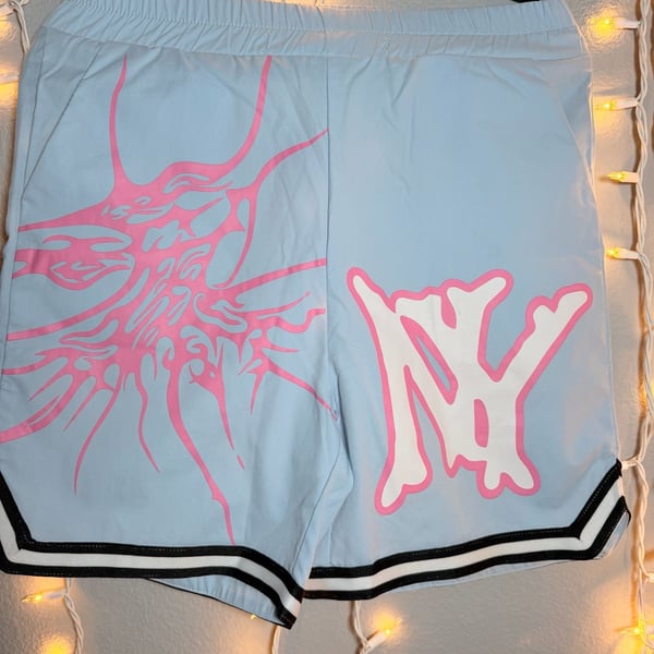 ROMWE Men Prep Y2K NY Graphic Contrast Trim Mesh Basketball Shorts