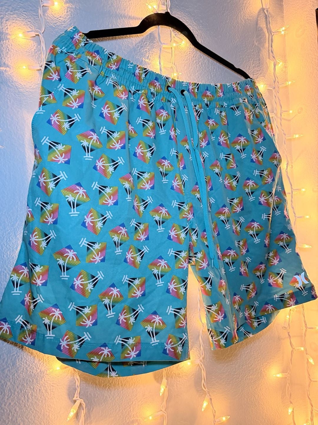 Hurley Men's Rainbow Palm Tree AOP Volley Swim Trunk Shorts Aqua XL 2