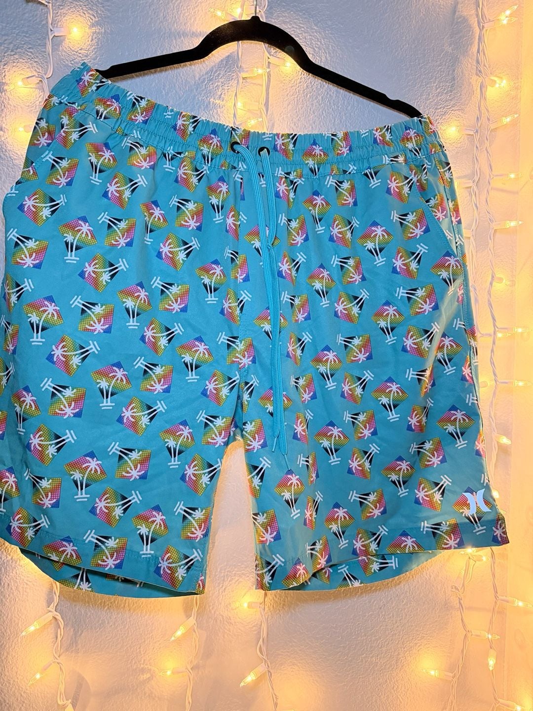 Hurley Men's Rainbow Palm Tree AOP Volley Swim Trunk Shorts Aqua XL 8