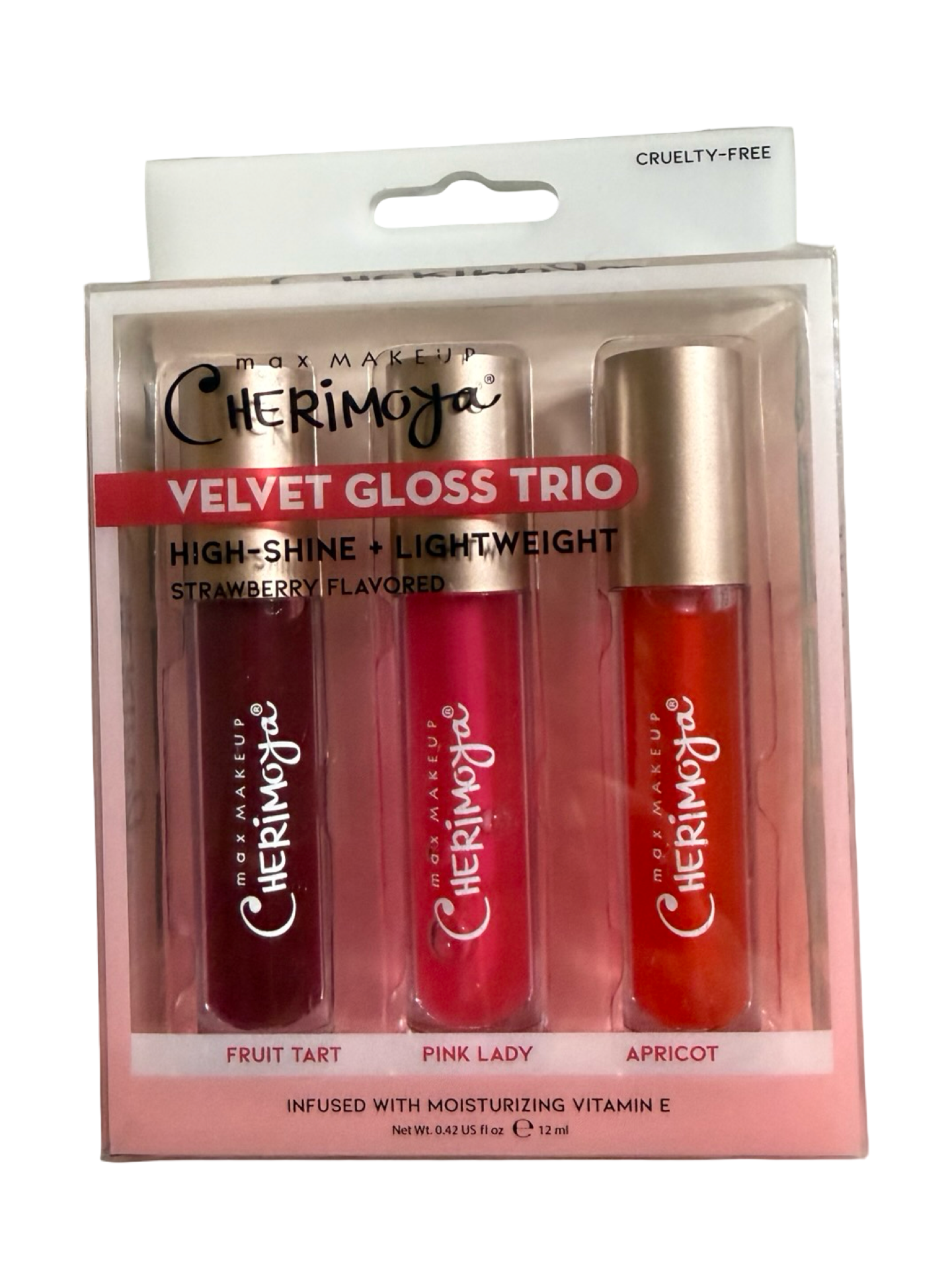 Max Makeup Cherimoya Velvet Gloss Trio High-Shine Strawberry 3-Piece Lip Gloss 1