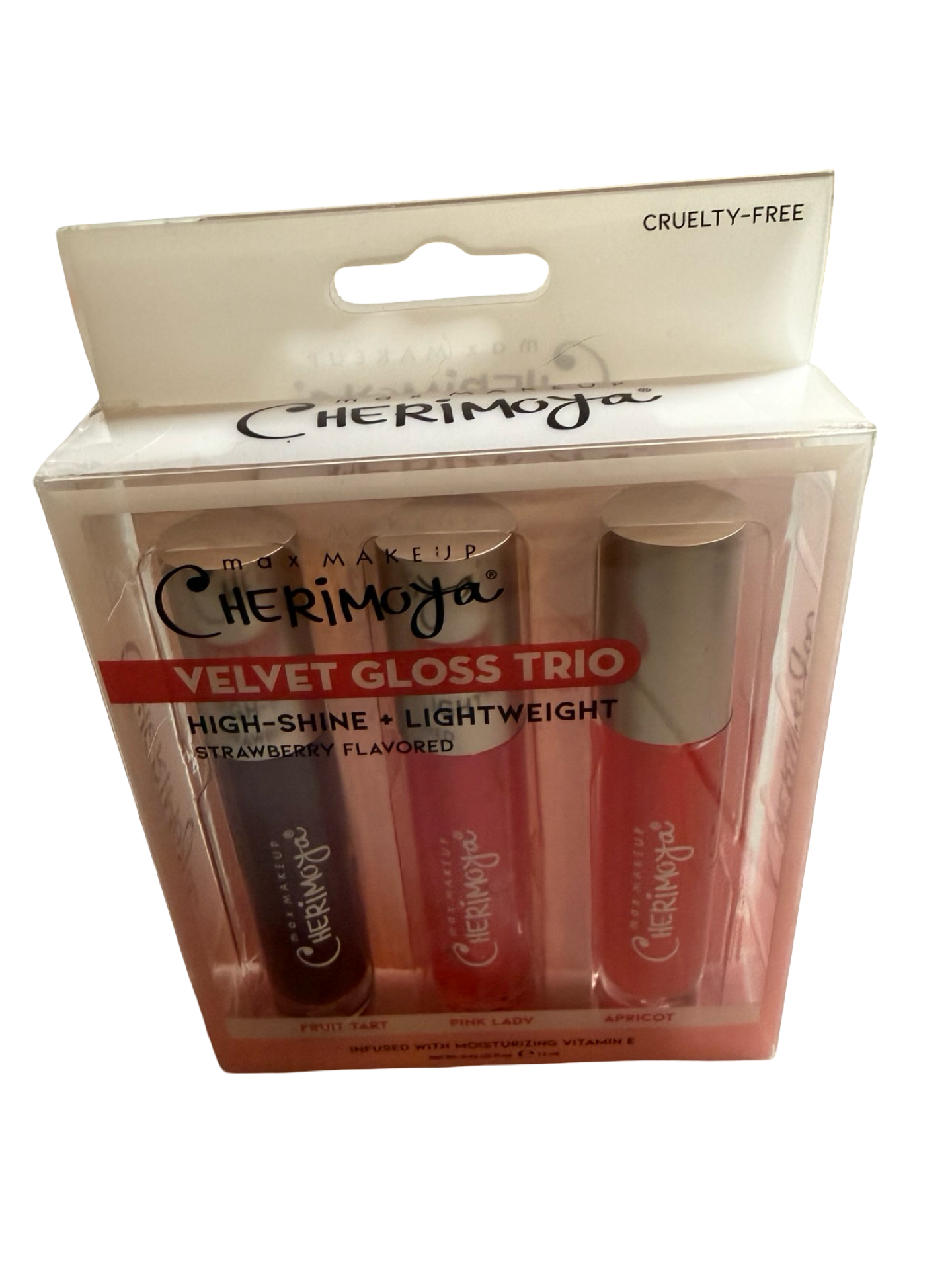 Max Makeup Cherimoya Velvet Gloss Trio High-Shine Strawberry 3-Piece Lip Gloss 3