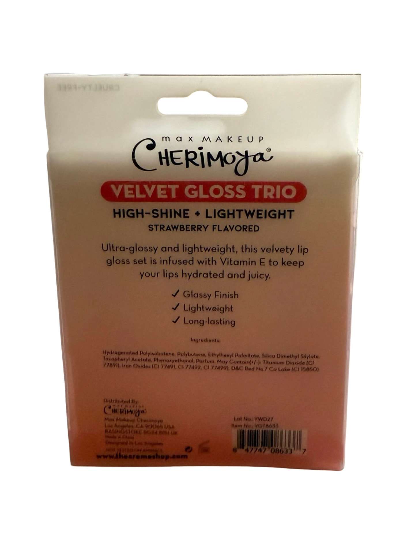 Max Makeup Cherimoya Velvet Gloss Trio High-Shine Strawberry 3-Piece Lip Gloss 4