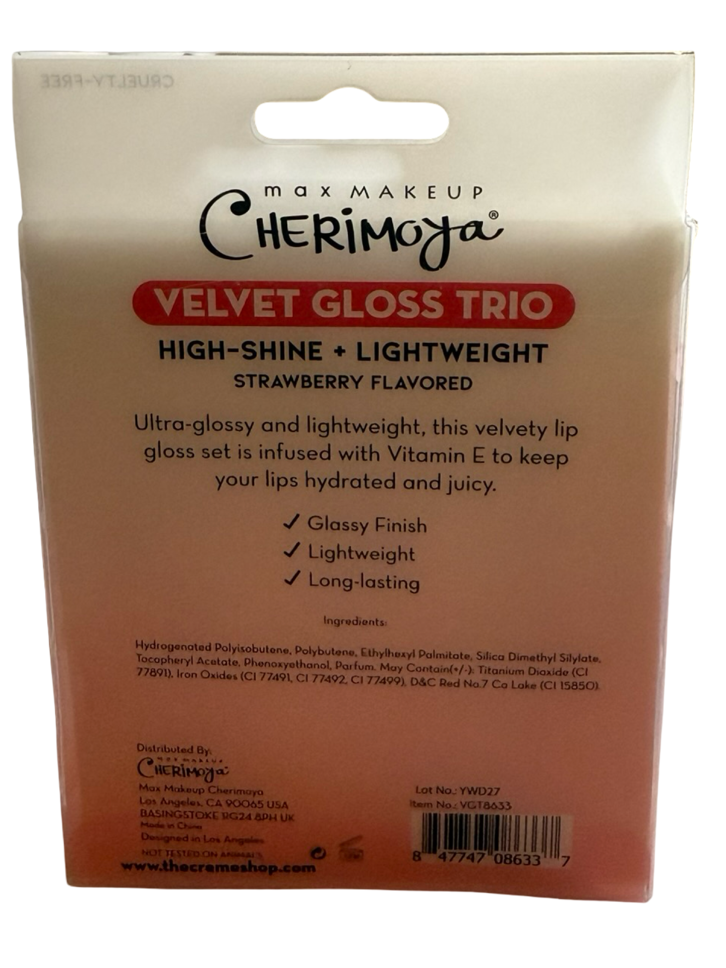 Max Makeup Cherimoya Velvet Gloss Trio High-Shine Strawberry 3-Piece Lip Gloss 5