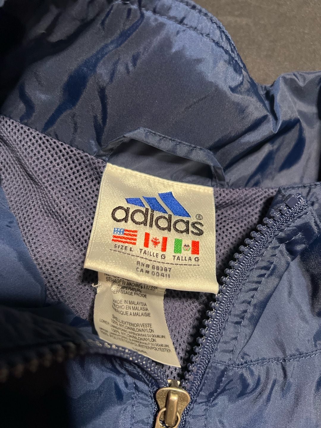 Vintage 90s Adidas Navy Blue Full Zip Windbreaker Jacket with Large Back Logo 3