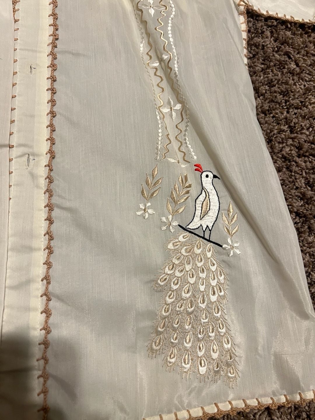 Vintage 60s Hand Crafted Sheer Embroidered Guayabera Style Shirt with Peacock Detail 3