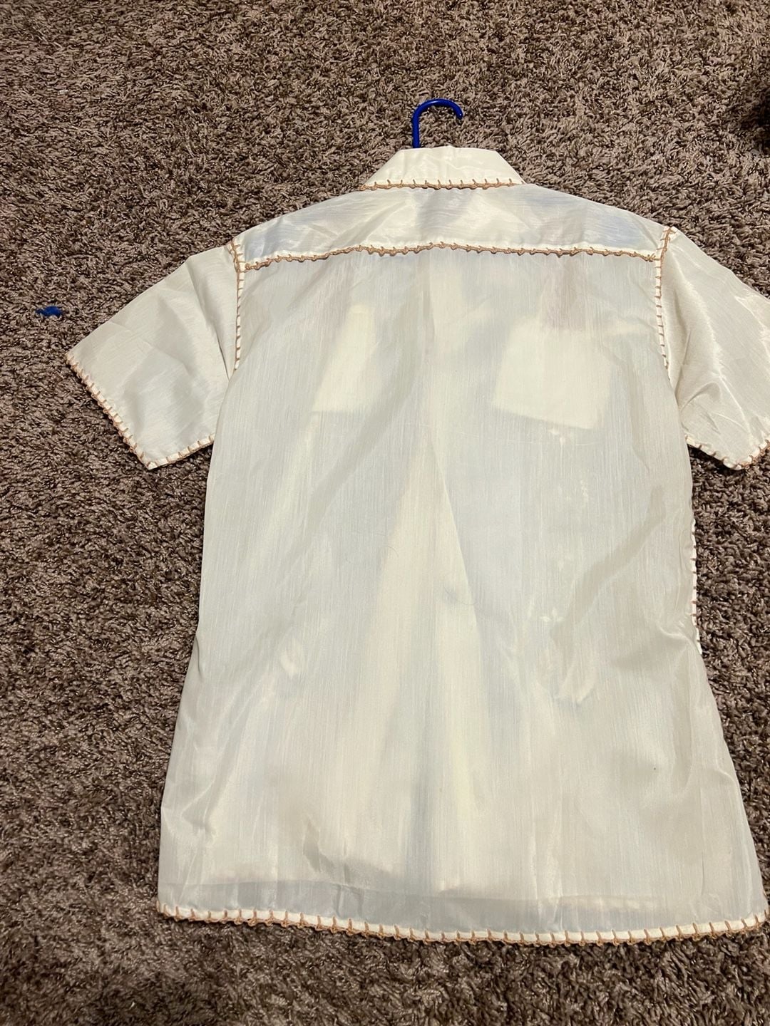 Vintage 60s Hand Crafted Sheer Embroidered Guayabera Style Shirt with Peacock Detail 5