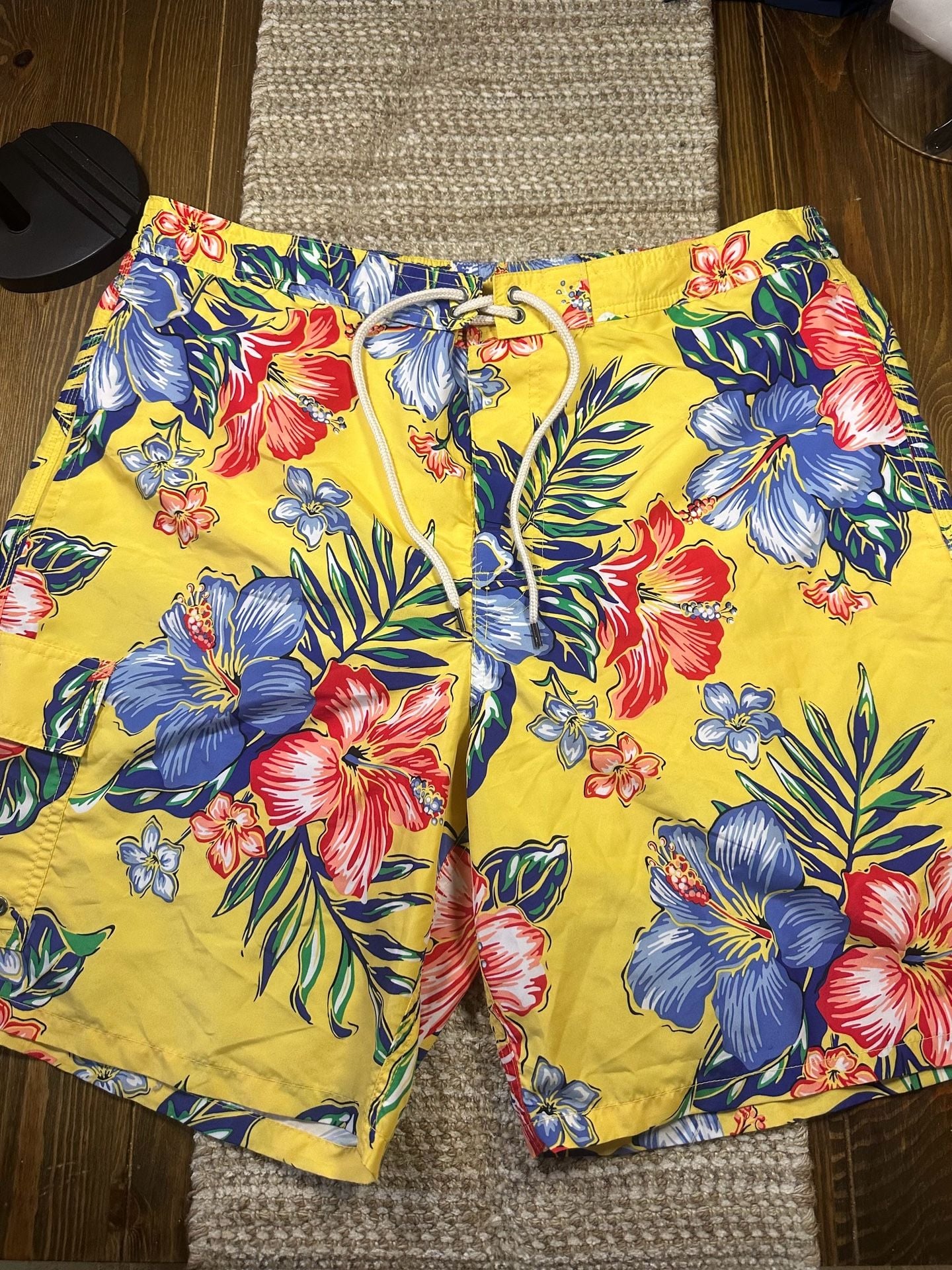 Polo Ralph Lauren Men's Kailua Yellow Hibiscus Floral Print Swim Trunks XXL 2