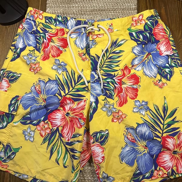 Polo Ralph Lauren Men's Kailua Yellow Hibiscus Floral Print Swim Trunks XXL