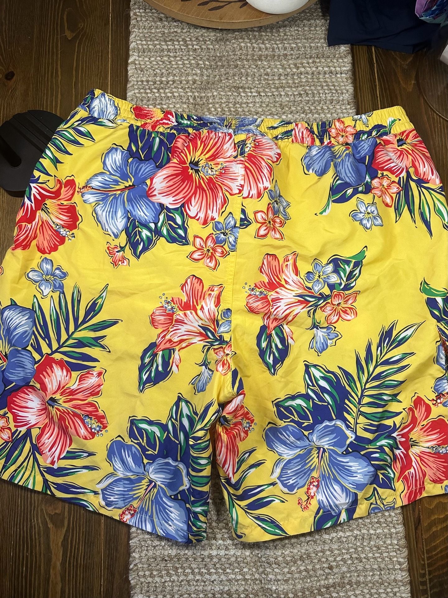 Polo Ralph Lauren Men's Kailua Yellow Hibiscus Floral Print Swim Trunks XXL 7