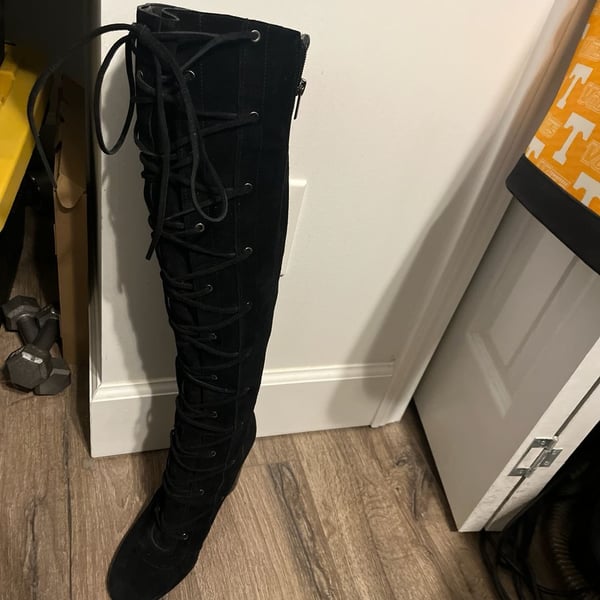 Vince Camuto Thanta Black Suede Lace-Up Over-the-Knee Boots Size 10M