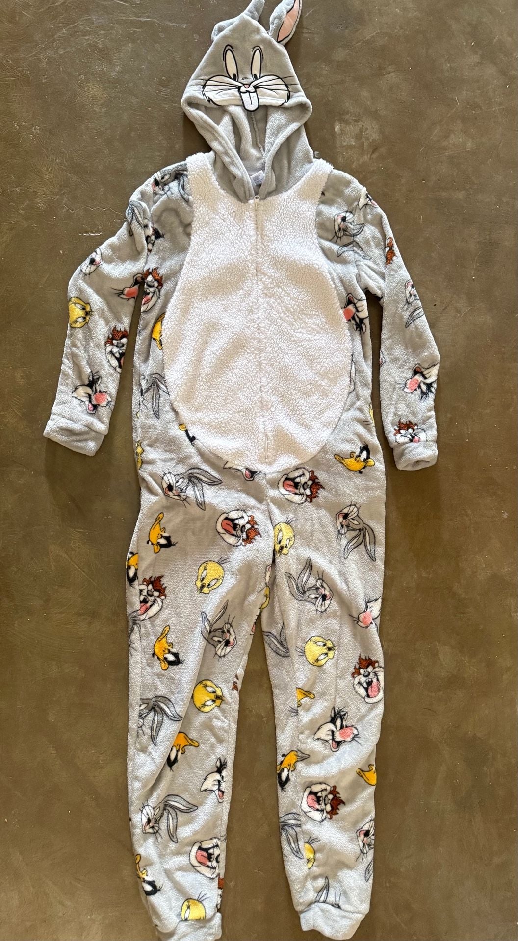 Looney Tunes Bugs Bunny & Friends Fleece Hooded Union Suit One Piece Pajamas 1