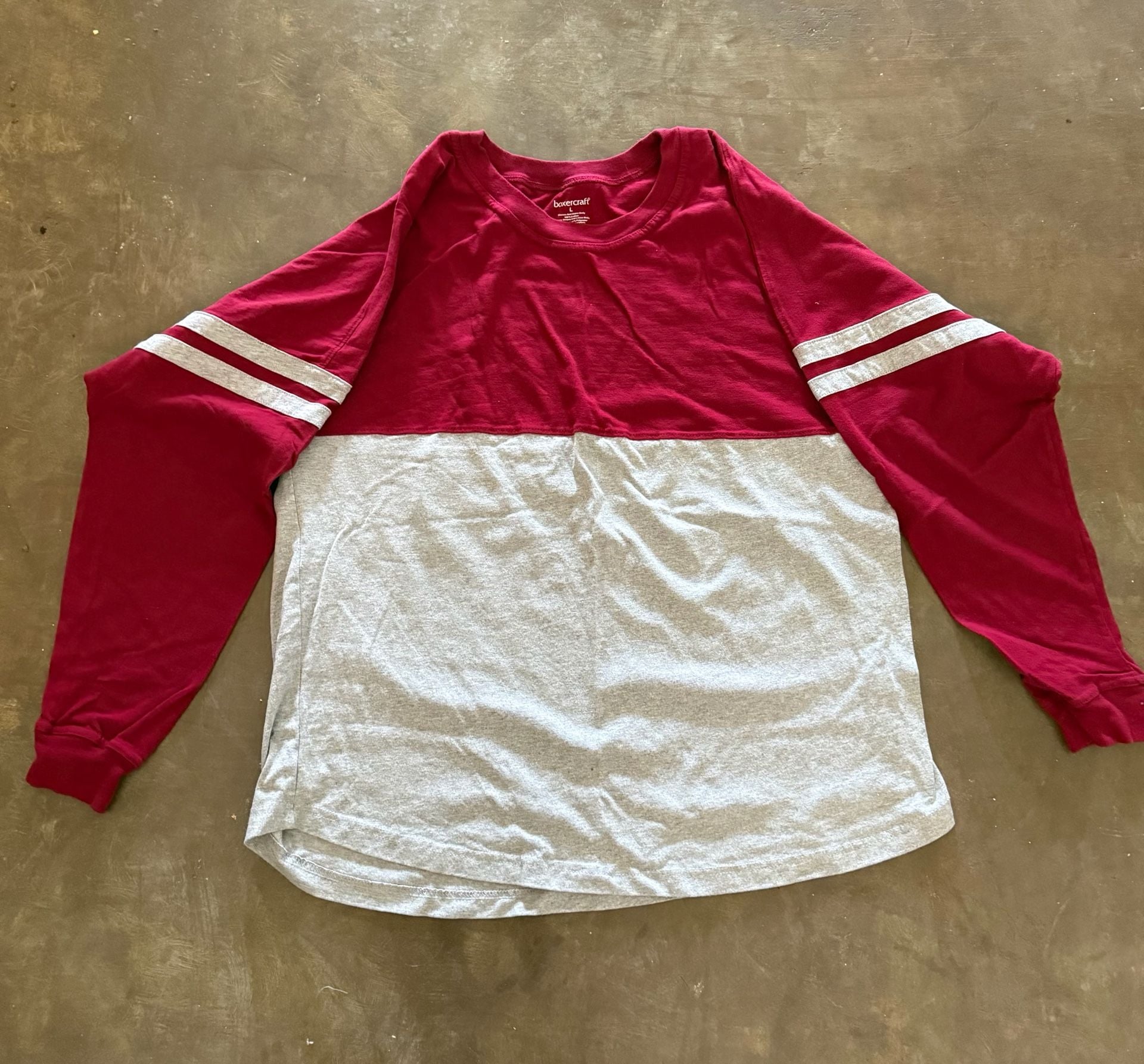Boxercraft L Maroon and Gray Colorblock Pom Pom Jersey Long Sleeve Shirt 2