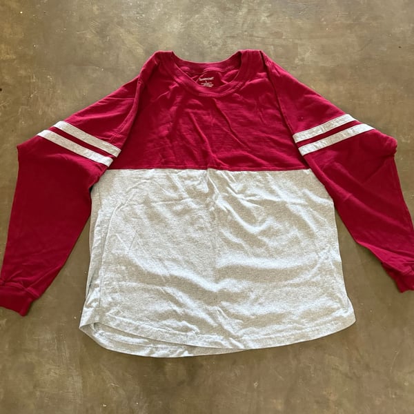 Boxercraft L Maroon and Gray Colorblock Pom Pom Jersey Long Sleeve Shirt