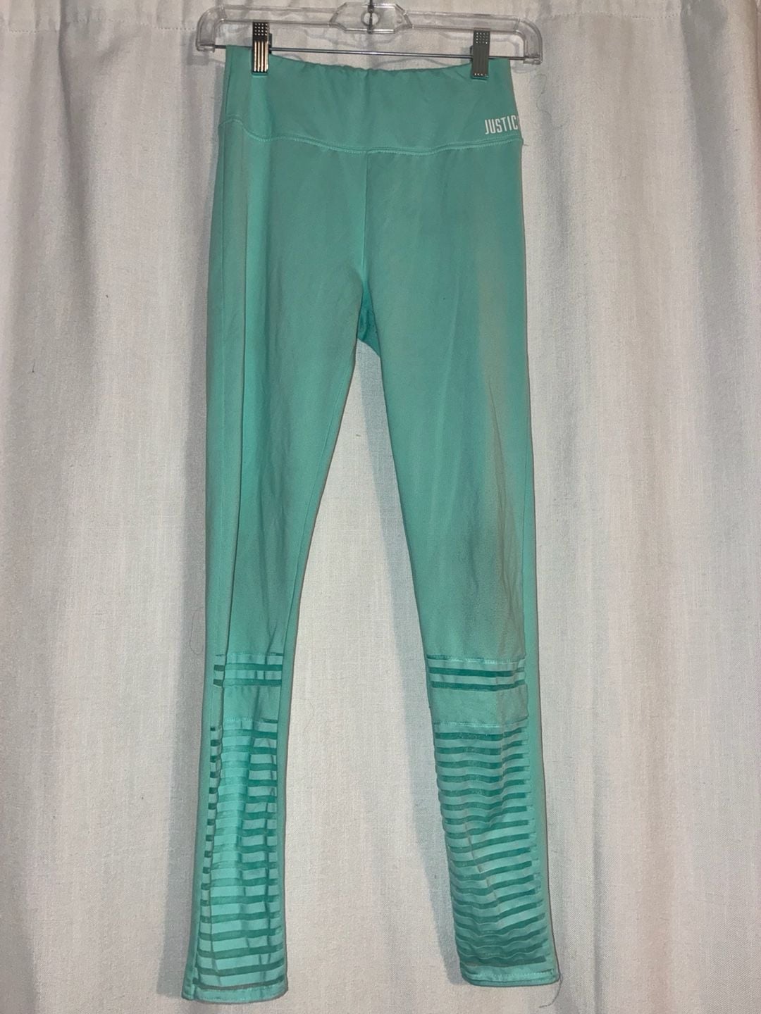 Justice Active Girls Mesh Moto Stripe Leggings Size 14/16 Aqua Mint 2