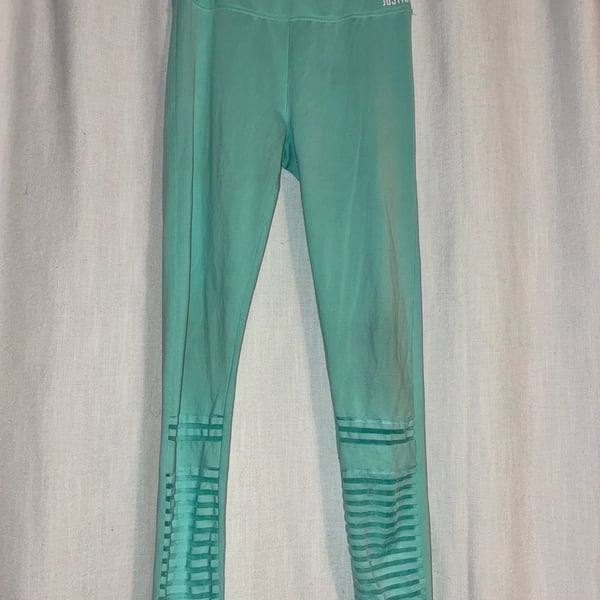 Justice Active Girls Mesh Moto Stripe Leggings Size 14/16 Aqua Mint