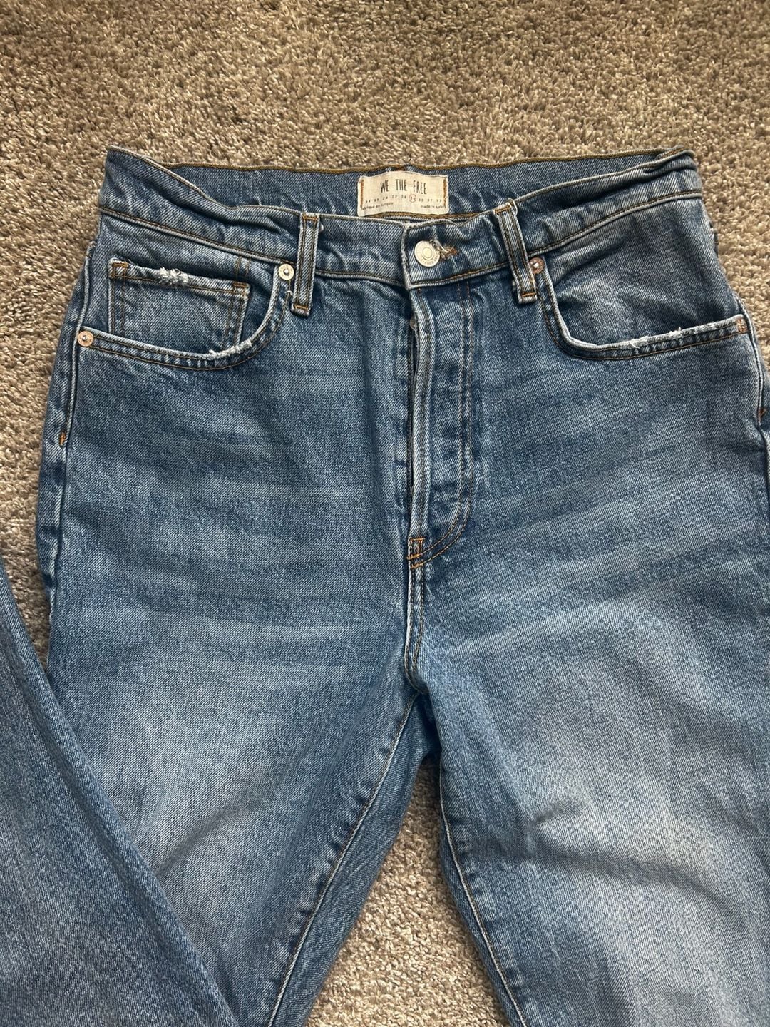 Free People We The Free Size 29 Button-Fly Distressed Straight Leg Jeans 1