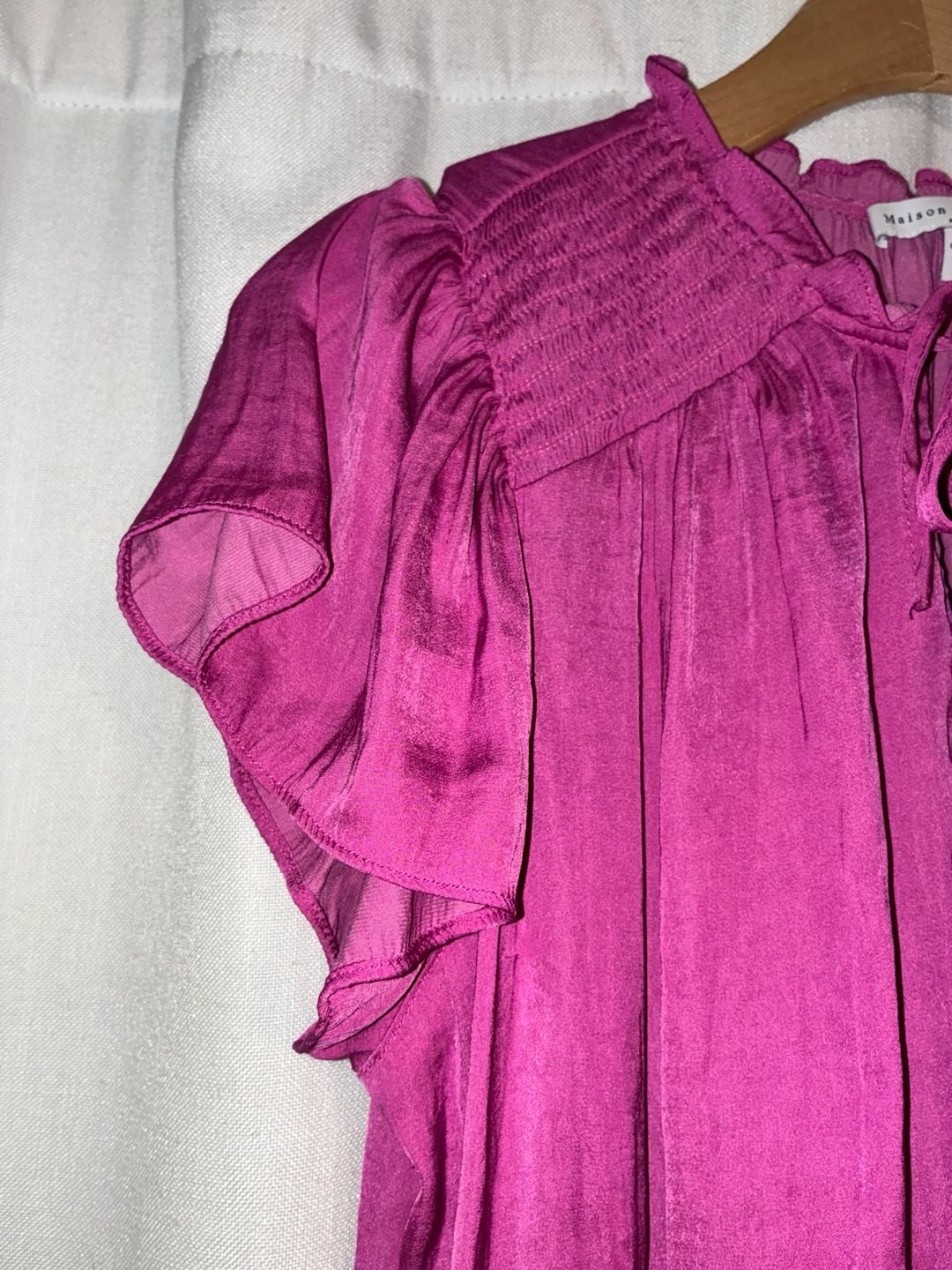 Maison d'Amélie Paris Magenta Pink Smocked Flutter Sleeve Tie Neck Blouse 4