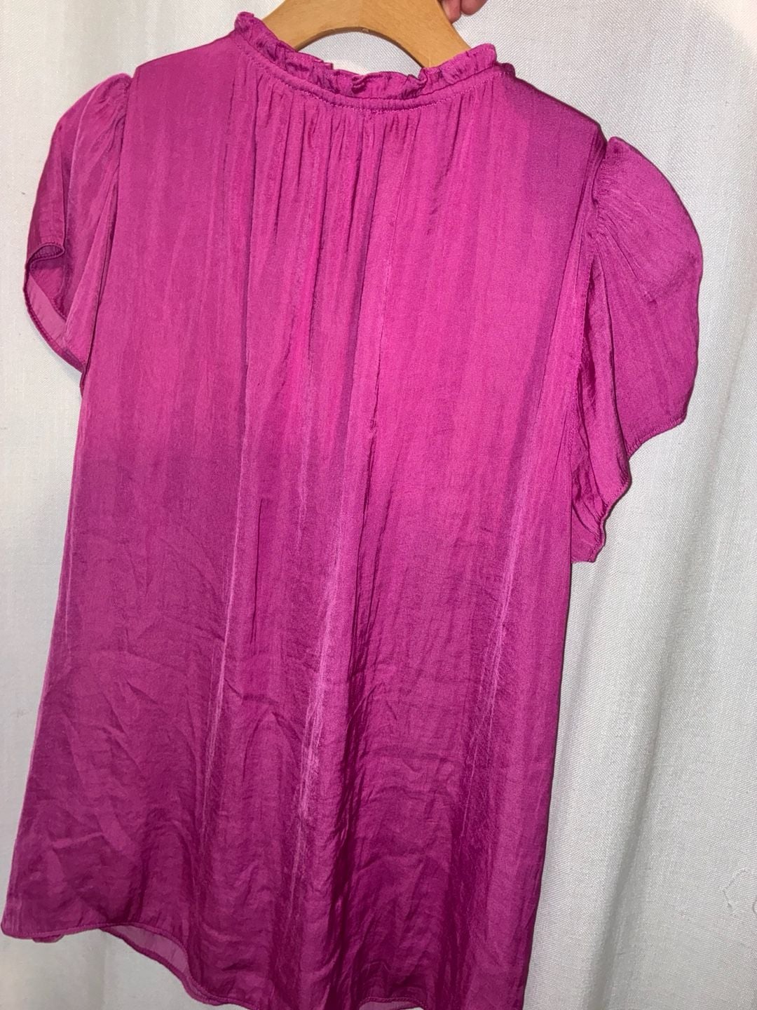 Maison d'Amélie Paris Magenta Pink Smocked Flutter Sleeve Tie Neck Blouse 8