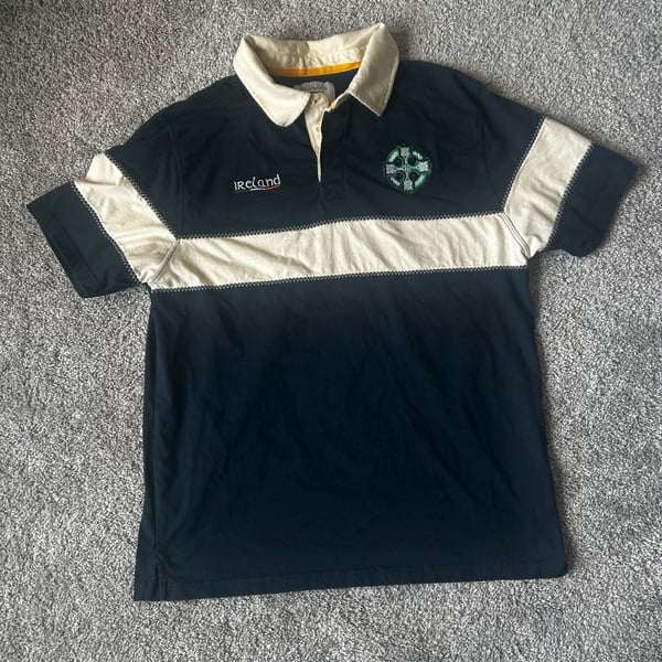 Retro Irish Heritage Collection Navy and White Stripe Rugby Polo Shirt