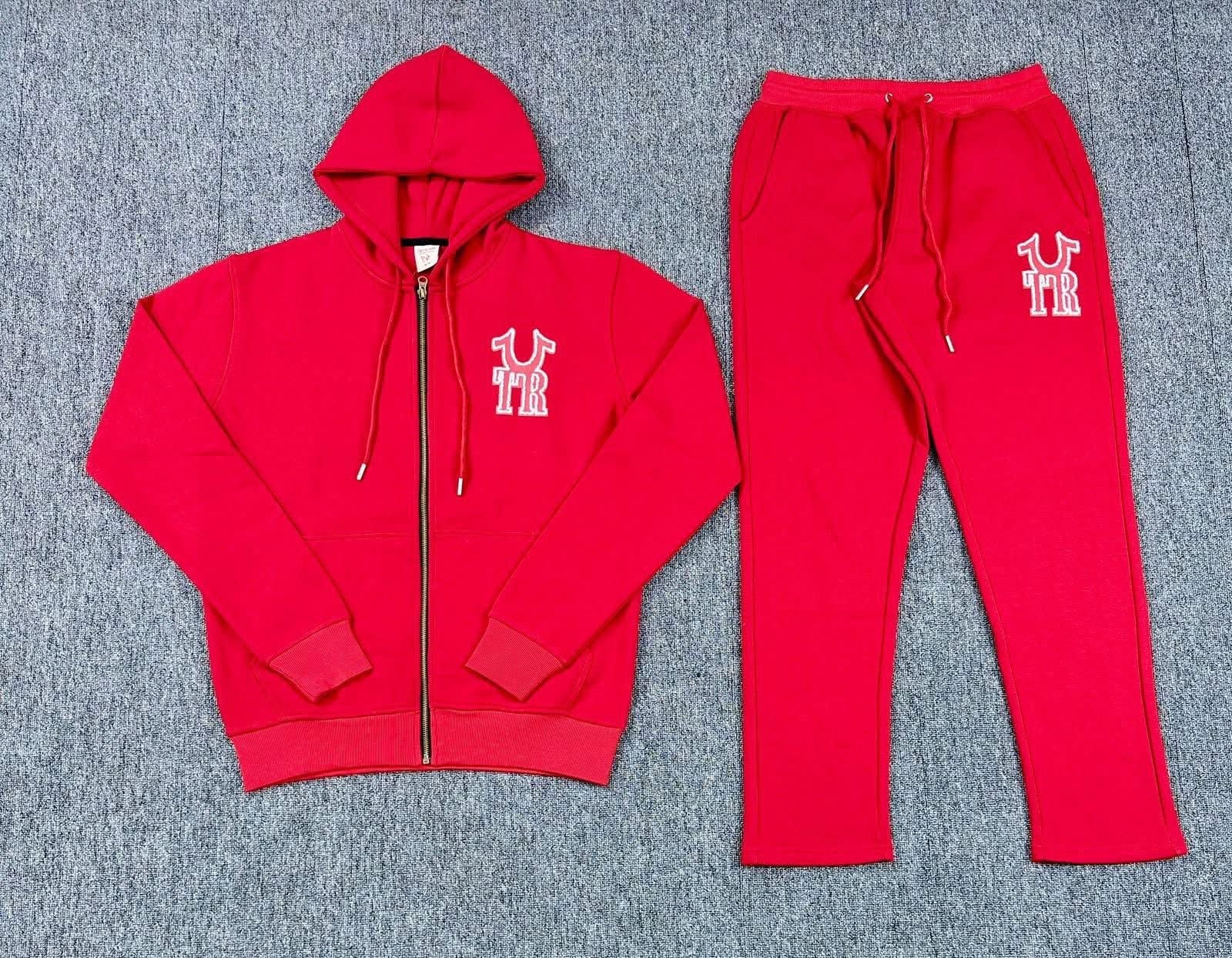 True Religion Men's World Tour Logo Full-Zip Fleece Hoodie and Jogger Sweatpants Set 7