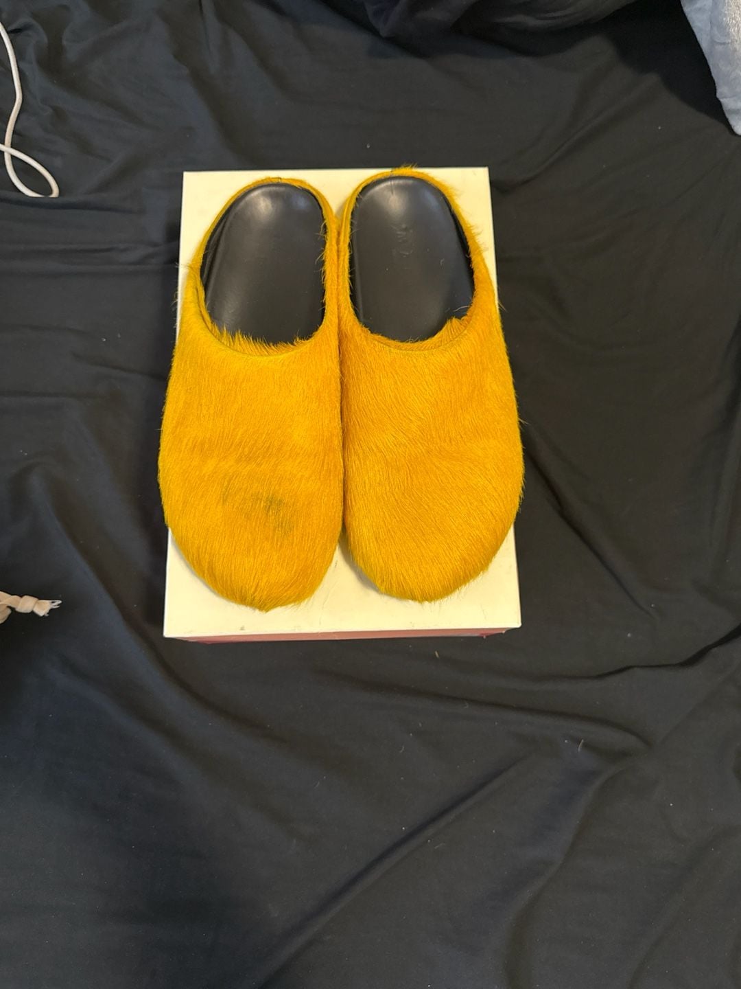 Marni Fussbett Sabot Curry Yellow Calf Hair Clogs 5