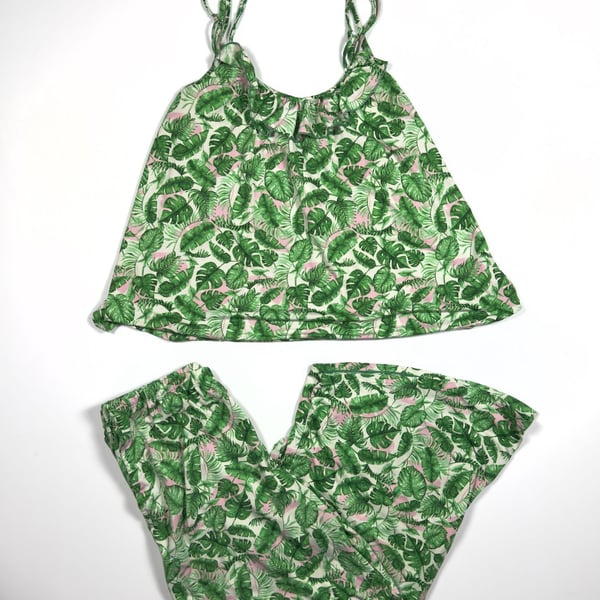 Betsey Johnson Copacabana Slinky Tropical Palm Print 2-Piece Culotte Pajama Set