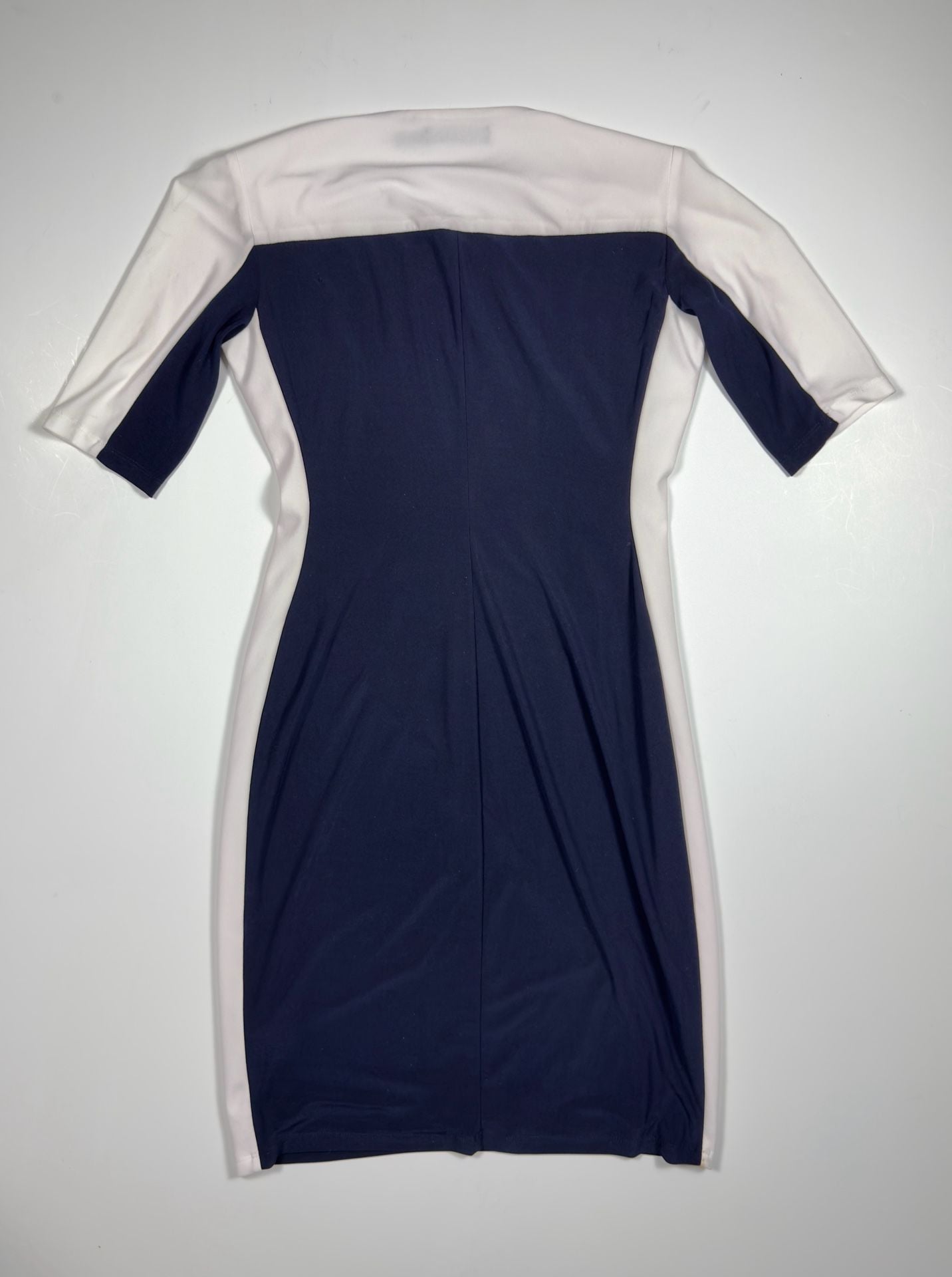 Lauren Ralph Lauren Navy and White Colorblock Ruched Sheath Dress Size 8 3