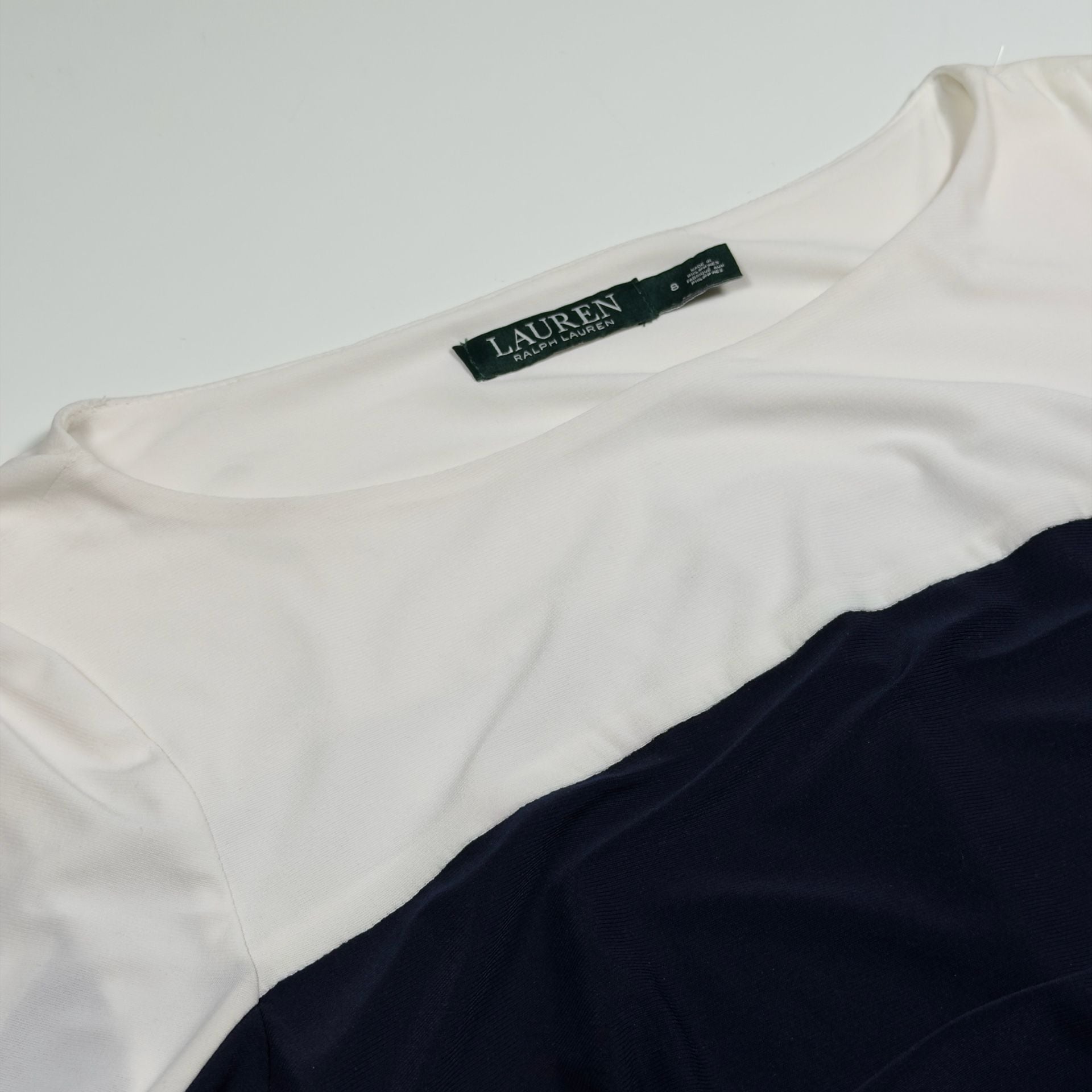 Lauren Ralph Lauren Navy and White Colorblock Ruched Sheath Dress Size 8 4