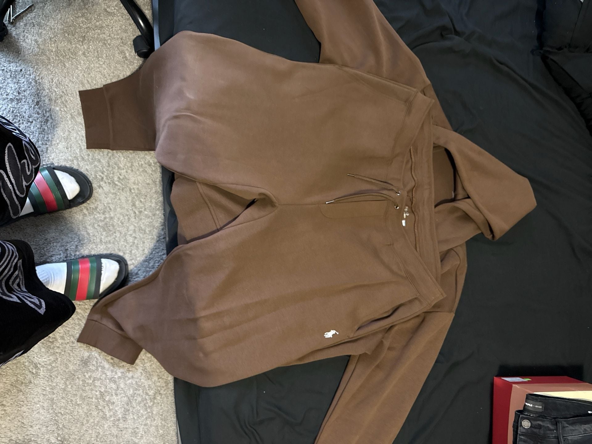 Polo Ralph Lauren Brown DoubleKnit FullZip Hoodie,Jogger Sweatpants set brown 2