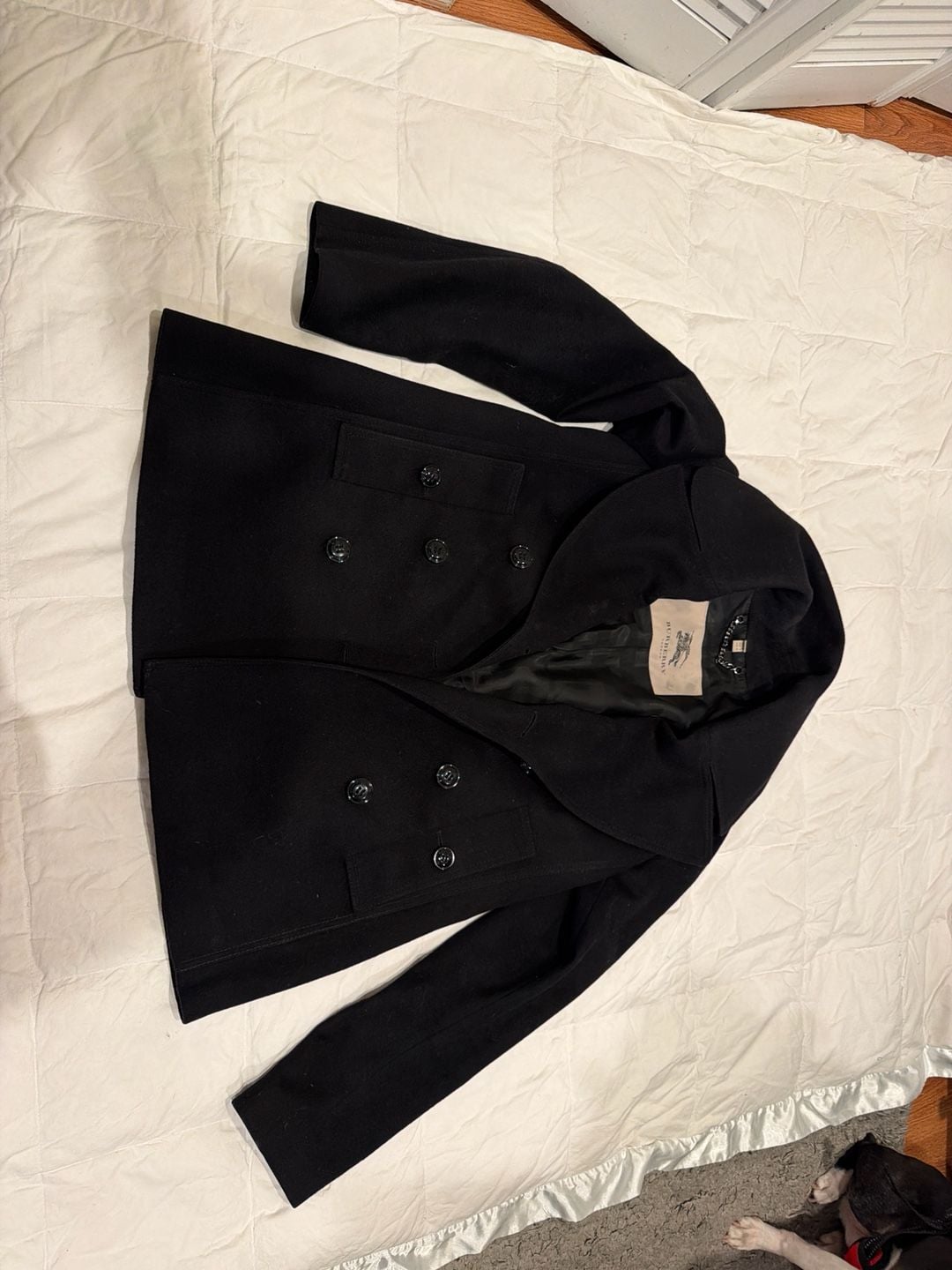 BURBERRY LONDON WOMENS. WOOL CASHMERE BLEND PEACOAT BLACK JACKET SZ MEDIUM 3