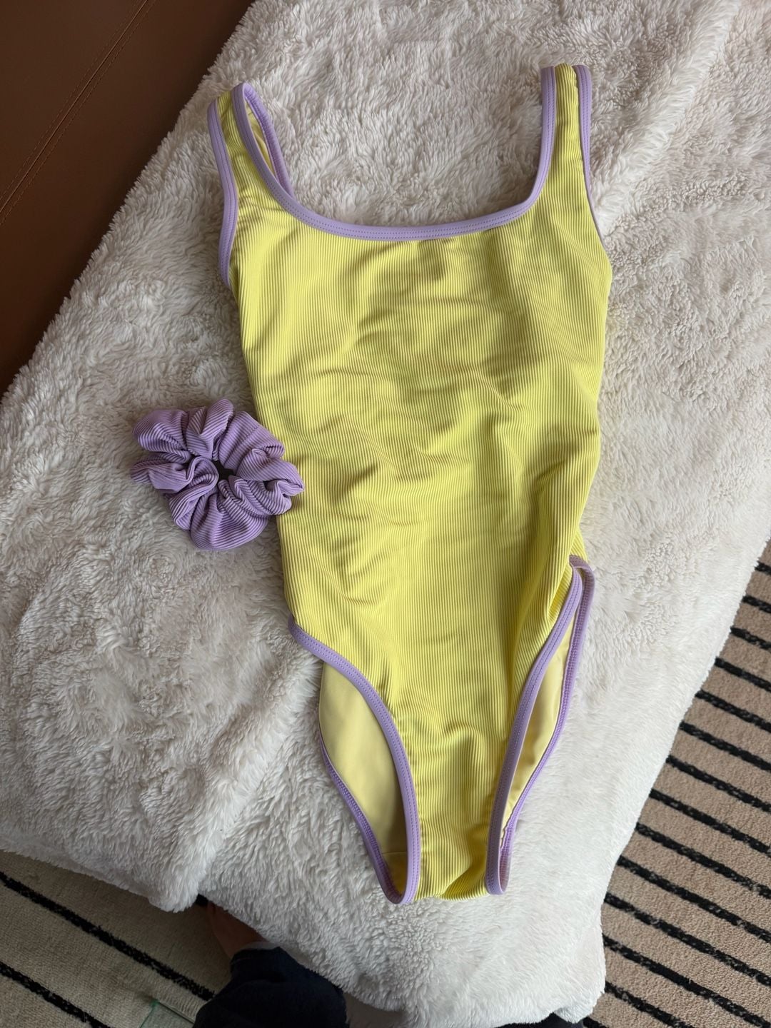 LainSnow Ocean Isle Ribbed One Piece Swimsuit in Lemon/Lilac - XS 3
