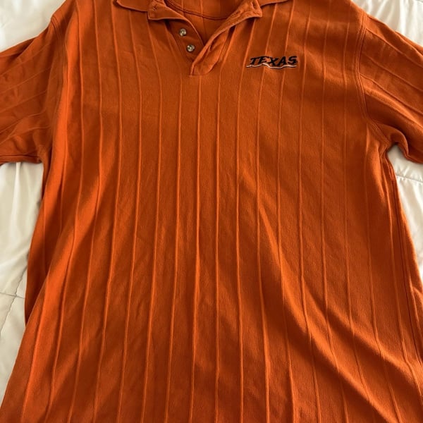 Vintage University of Texas Longhorns Orange Ribbed Texture Polo Shirt XL