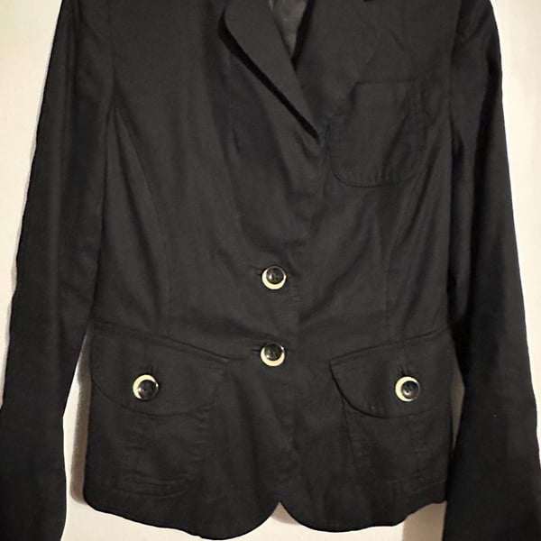 Banana Republic Women's Black Linen Blend Pick-Stitch Blazer Jacket size 8