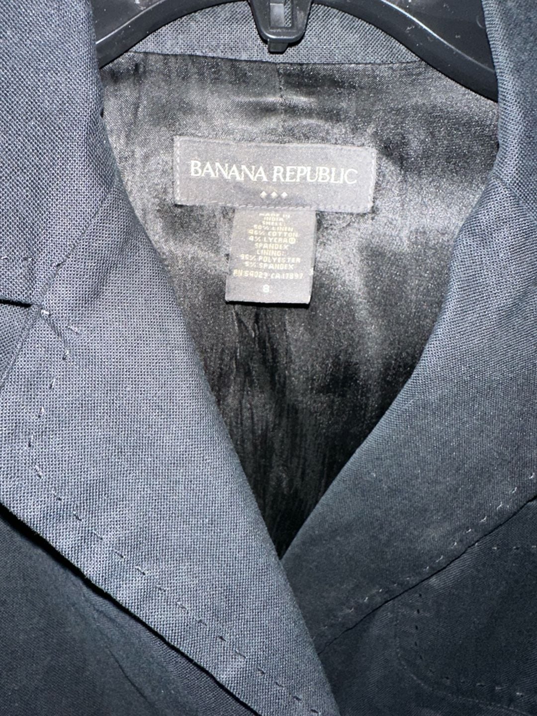 Banana Republic Women's Black Linen Blend Pick-Stitch Blazer Jacket size 8 7