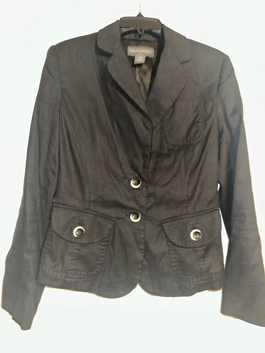 Banana Republic Women's Black Linen Blend Pick-Stitch Blazer Jacket size 8 8