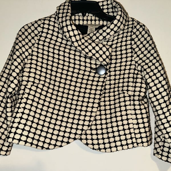 Banana Republic Black Ivory Geometric Textured Cropped Bolero Jacket Small Lined