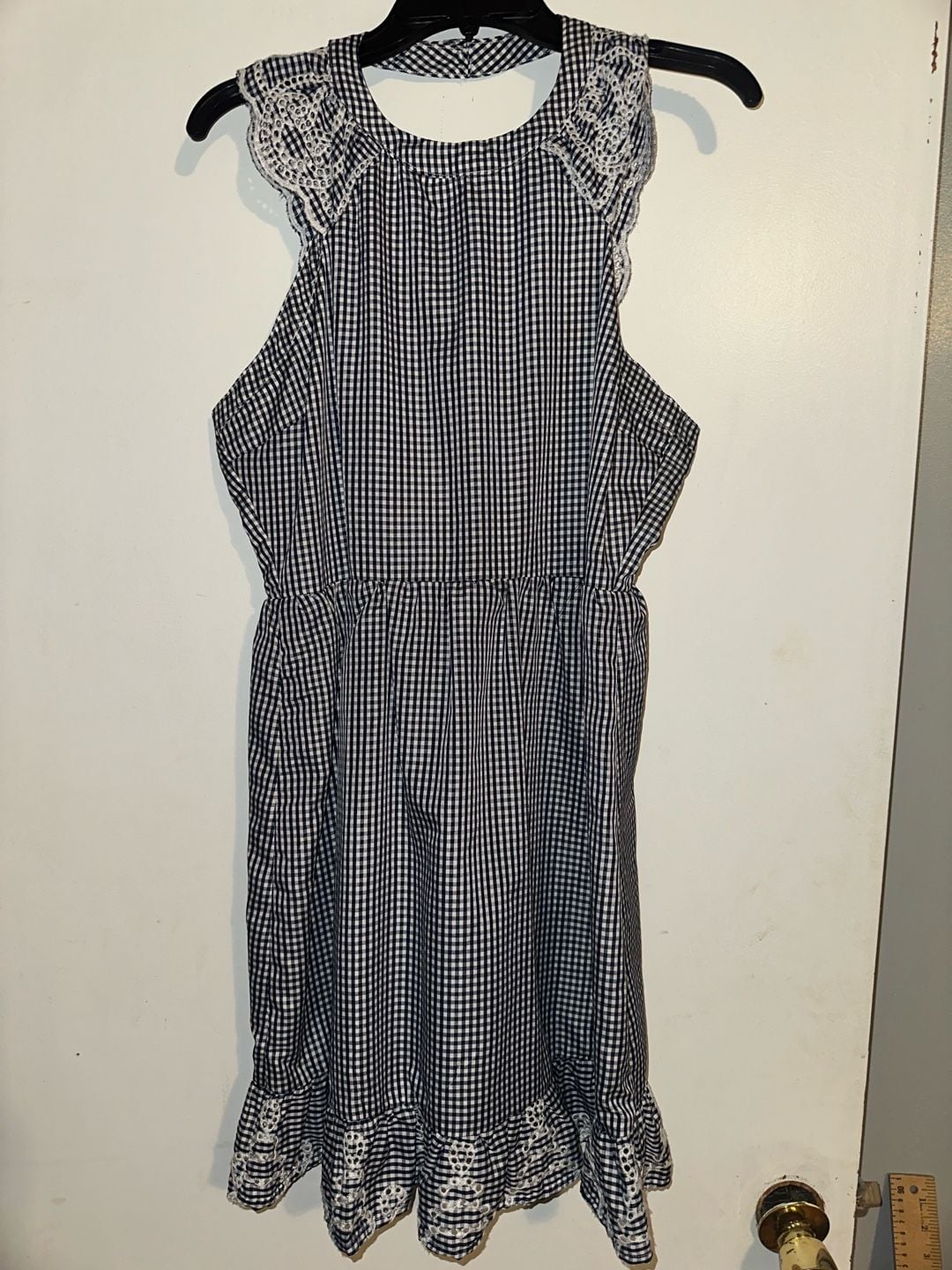 Copper Key Navy Blue White Gingham Sleeveless Dress with Eyelet Lace Trim XL NWT 2