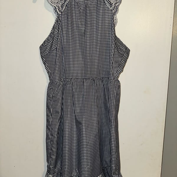 Copper Key Navy Blue White Gingham Sleeveless Dress with Eyelet Lace Trim XL NWT