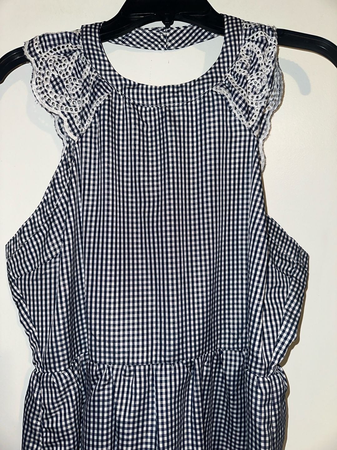 Copper Key Navy Blue White Gingham Sleeveless Dress with Eyelet Lace Trim XL NWT 3