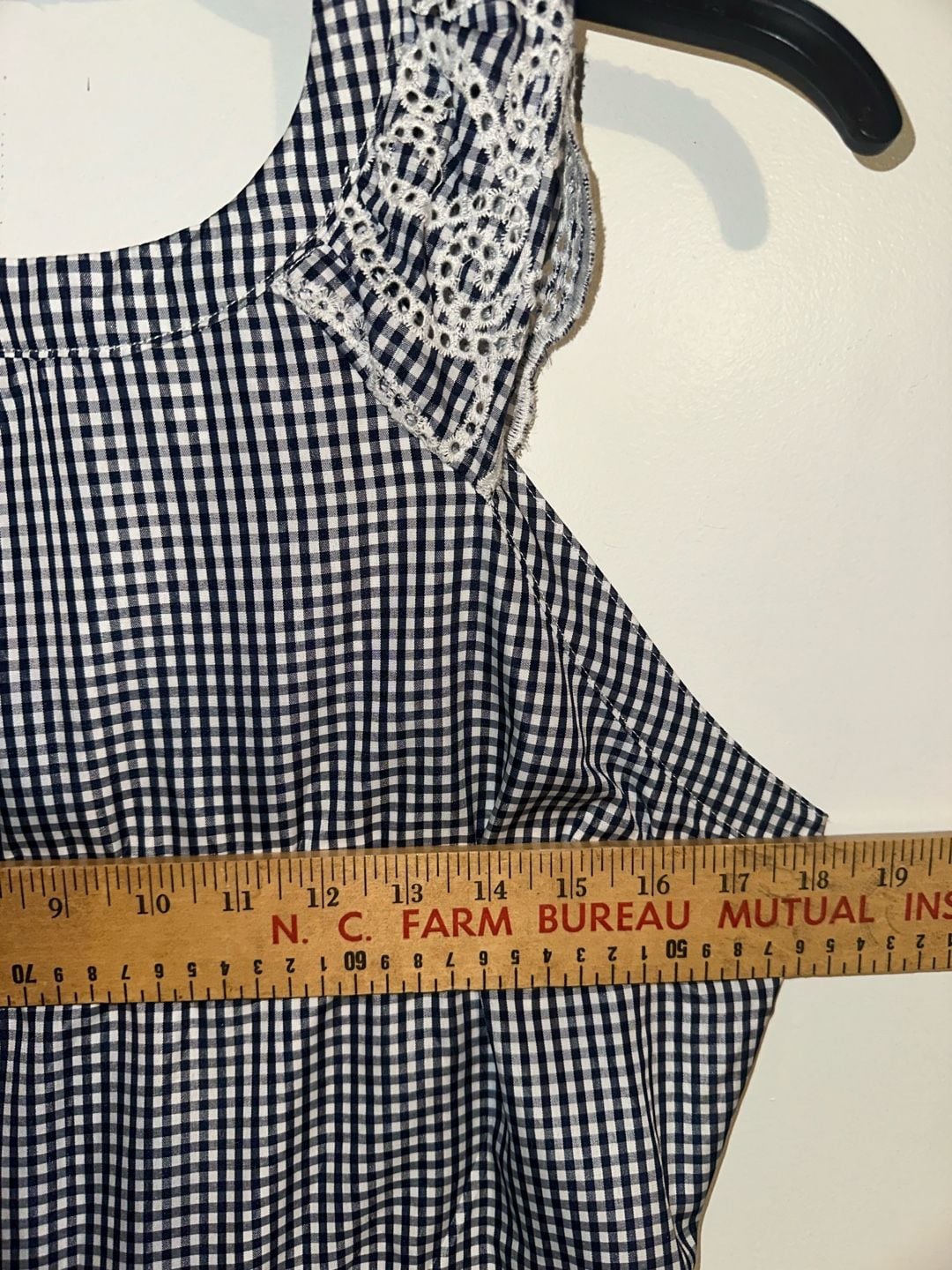 Copper Key Navy Blue White Gingham Sleeveless Dress with Eyelet Lace Trim XL NWT 4