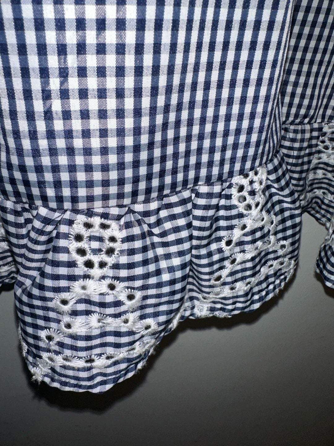 Copper Key Navy Blue White Gingham Sleeveless Dress with Eyelet Lace Trim XL NWT 6
