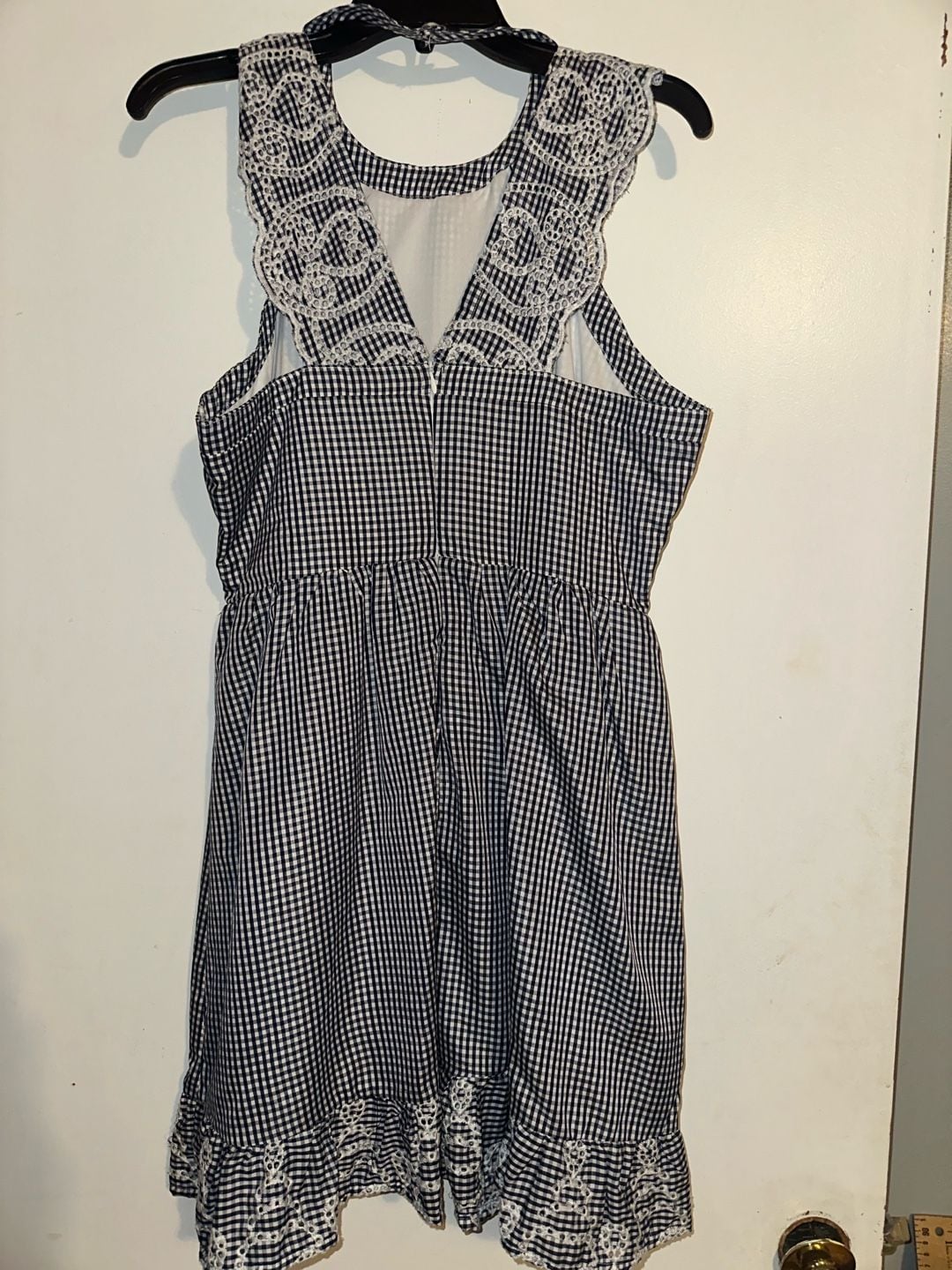 Copper Key Navy Blue White Gingham Sleeveless Dress with Eyelet Lace Trim XL NWT 7