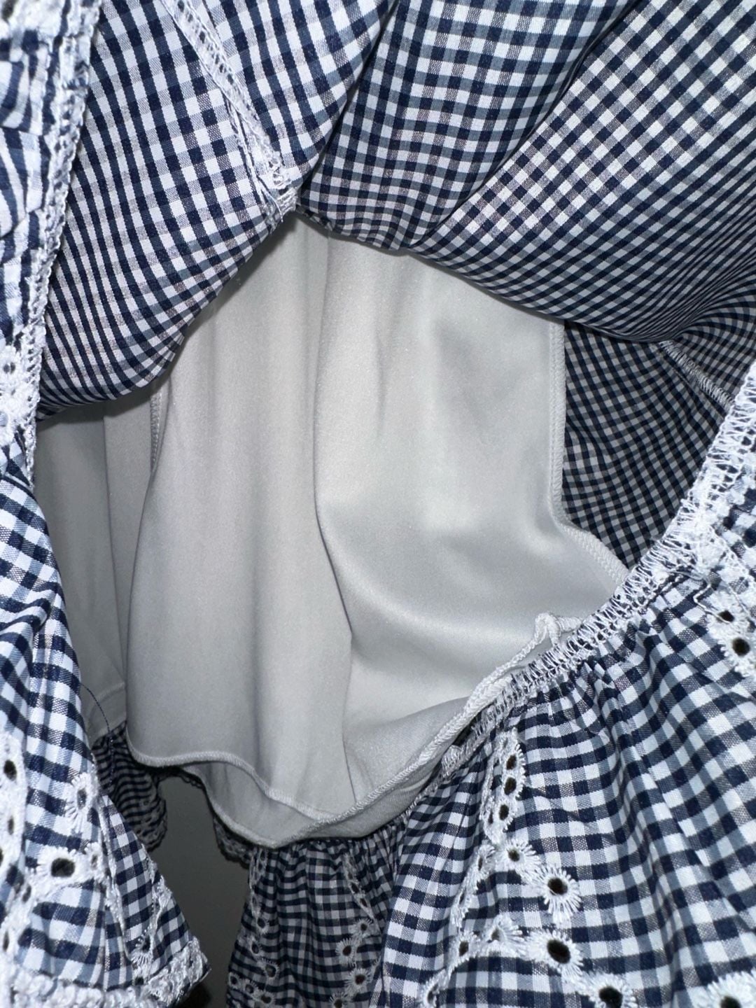 Copper Key Navy Blue White Gingham Sleeveless Dress with Eyelet Lace Trim XL NWT 9