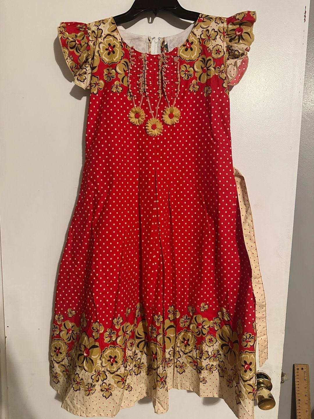 Vintage Timex Dresses Red Polka Dot and Floral Ruffle Trim Dress Medium 2