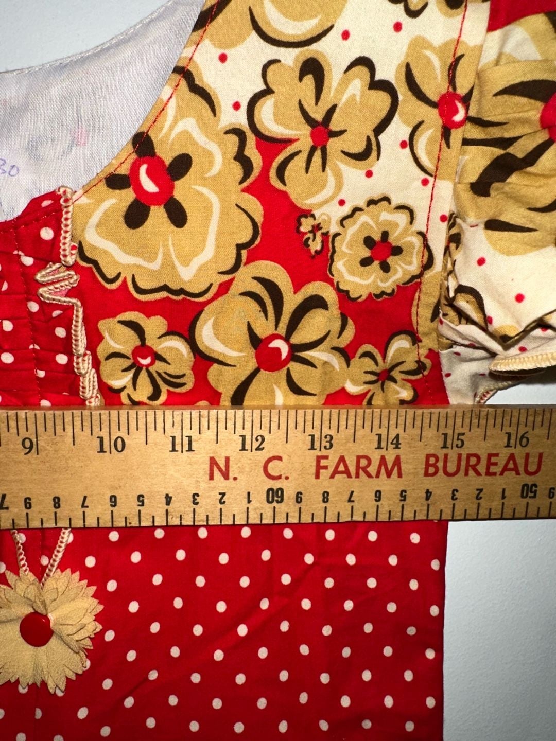 Vintage Timex Dresses Red Polka Dot and Floral Ruffle Trim Dress Medium 4