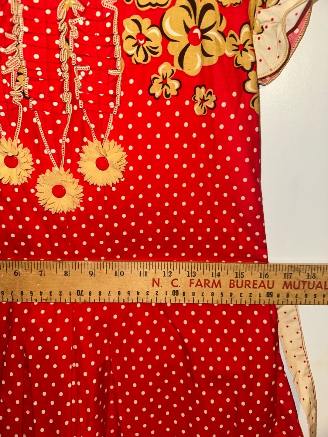 Vintage Timex Dresses Red Polka Dot and Floral Ruffle Trim Dress Medium 6